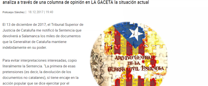 La Sentencia que devolverá el Archivo a Salamanca. Felicidades a Policarpo Sánchez por haberlo conseguido.